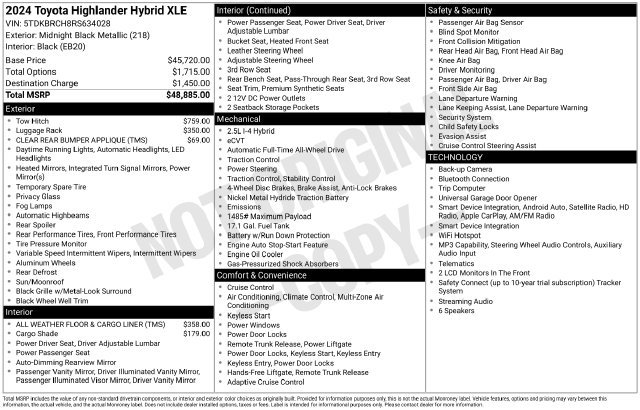 Used 2024 Toyota Highlander XLE AWD/4WD image 34