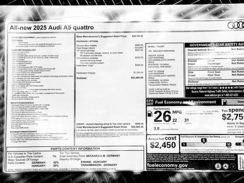Certified 2025 Audi A5 2.0T Premium w/ Convenience Package AWD/4WD image 27