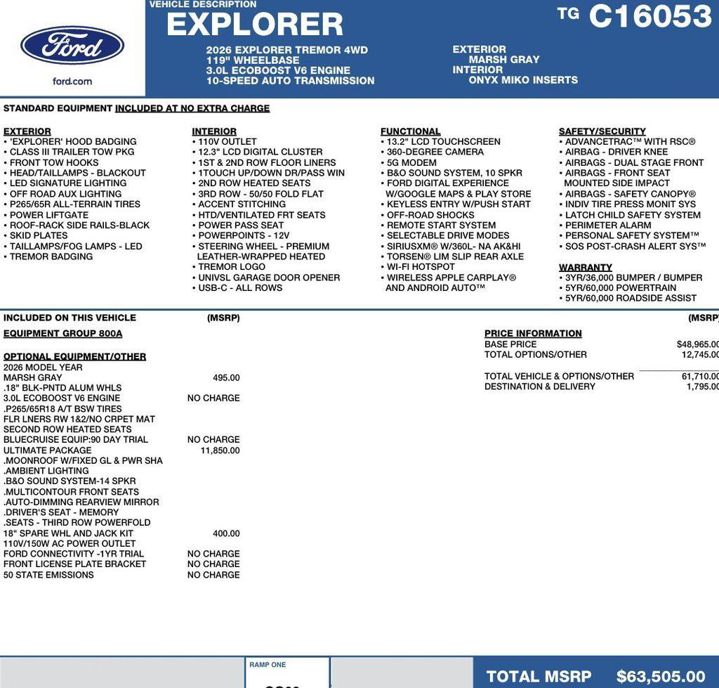 New 2026 Ford Explorer Tremor w/ Tremor Ultimate Package AWD/4WD image 2