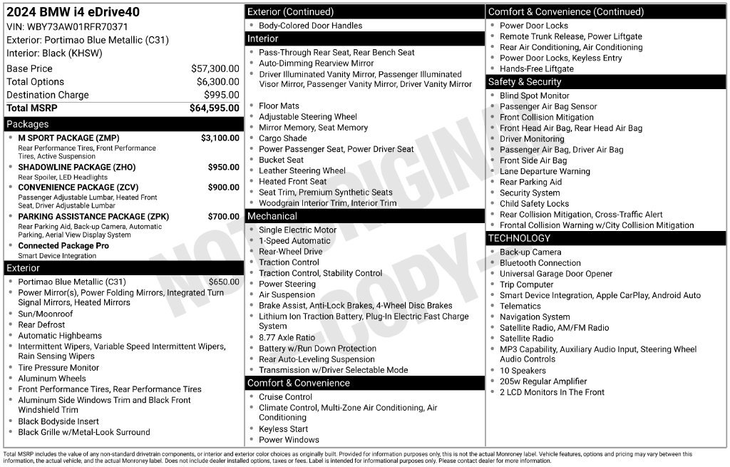 Used 2024 BMW i4 eDrive40 w/ M Sport Package RWD image 6