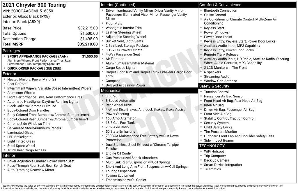 Used 2021 Chrysler 300 Touring w/ Sport Appearance Package RWD image 10