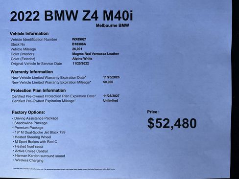 Certified 2022 BMW Z4 M40i w/ Premium Package image 30