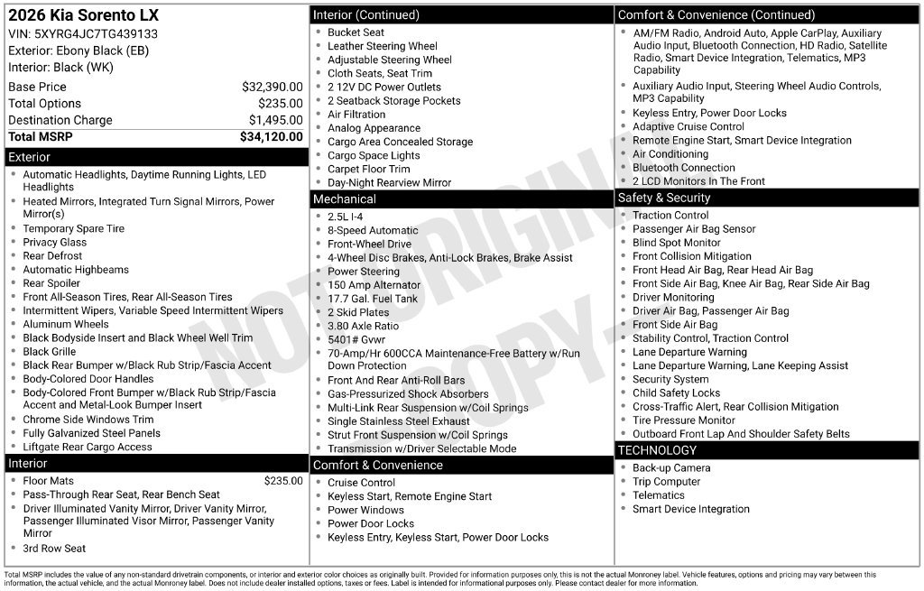 Certified 2026 Kia Sorento LX FWD image 8