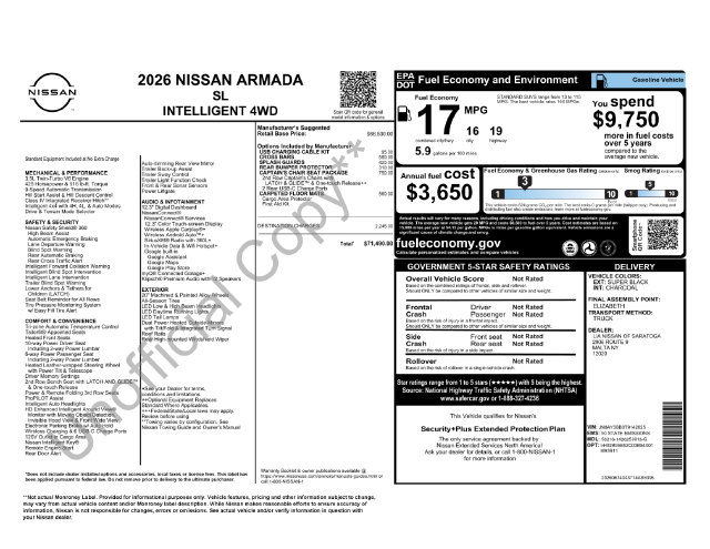 New 2026 Nissan Armada SL w/ Captain's Chari Seat Package AWD/4WD image 6