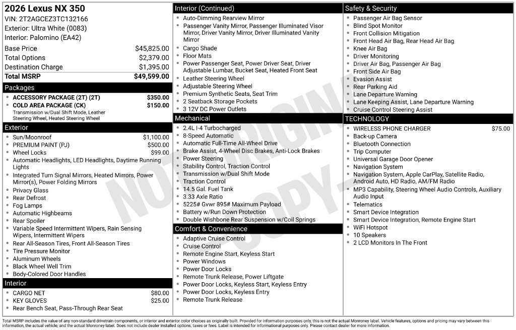 New 2026 Lexus NX 350 AWD w/ Accessory Package (2T) image 4