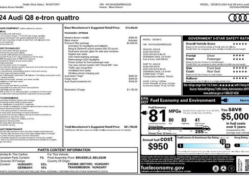 Used 2024 Audi Q8 e-tron Premium Plus w/ Premium Plus Package AWD/4WD image 3