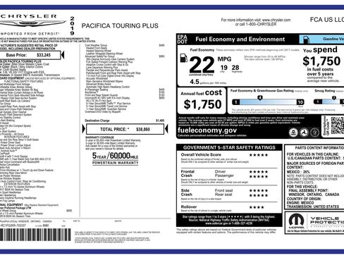 Used 2019 Chrysler Pacifica Touring Plus w/ Advanced Safetytec Group image 5