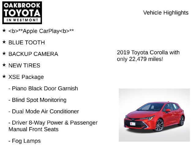 Certified 2019 Toyota Corolla XSE w/ Carpet Mat Package FWD image 6