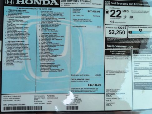 New 2026 Honda Odyssey Touring image 16