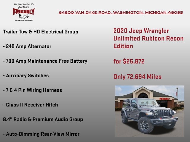 Used 2020 Jeep Wrangler Unlimited Rubicon w/ Quick Order Package 28Y Recon AWD/4WD image 20