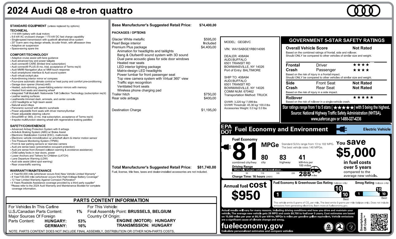 Used 2024 Audi Q8 e-tron Premium Plus w/ Premium Plus Package AWD/4WD image 2