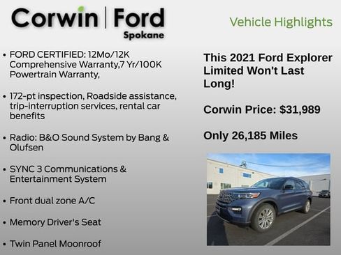Used 2021 Ford Explorer Limited w/ Equipment Group 301A AWD/4WD image 6