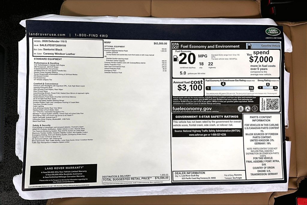 New 2026 Land Rover Defender 110 S AWD/4WD image 14