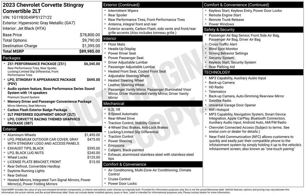 Used 2023 Chevrolet Corvette Stingray Preferred Conv w/ Z51 Performance Package RWD image 7