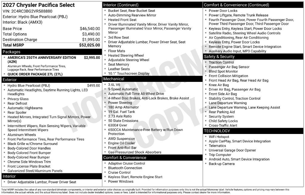 New 2027 Chrysler Pacifica Select AWD/4WD image 3