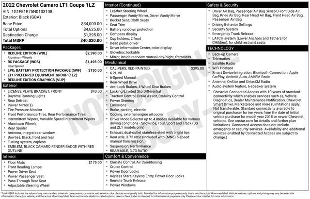 Used 2022 Chevrolet Camaro LT w/ Redline Edition RWD image 5