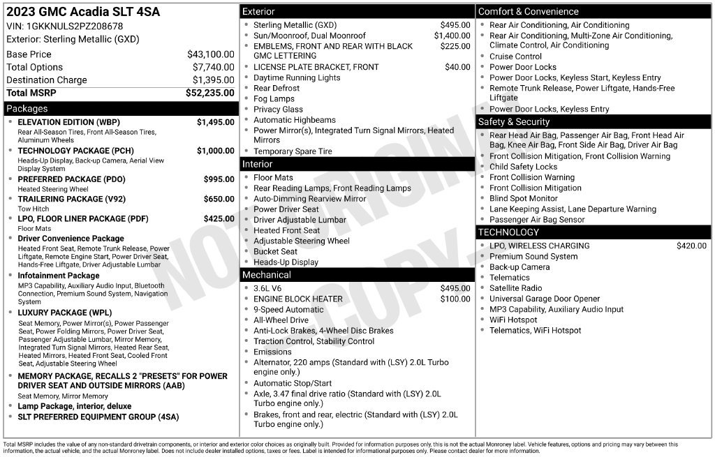 Used 2023 GMC Acadia SLT w/ Elevation Edition AWD/4WD image 45