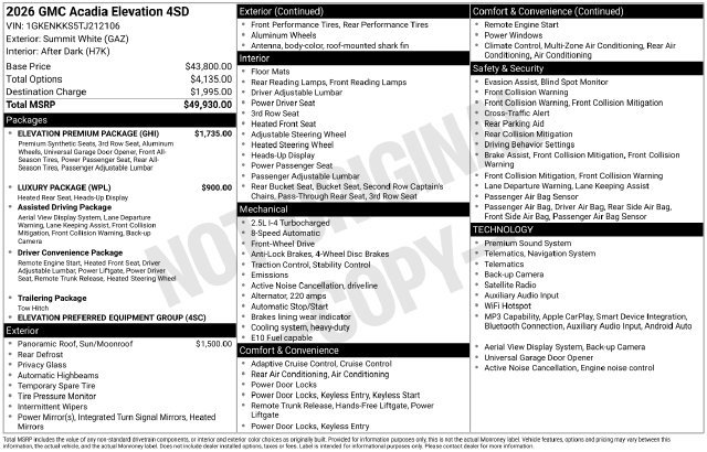 Used 2026 GMC Acadia Elevation w/ Elevation Premium Package FWD image 3
