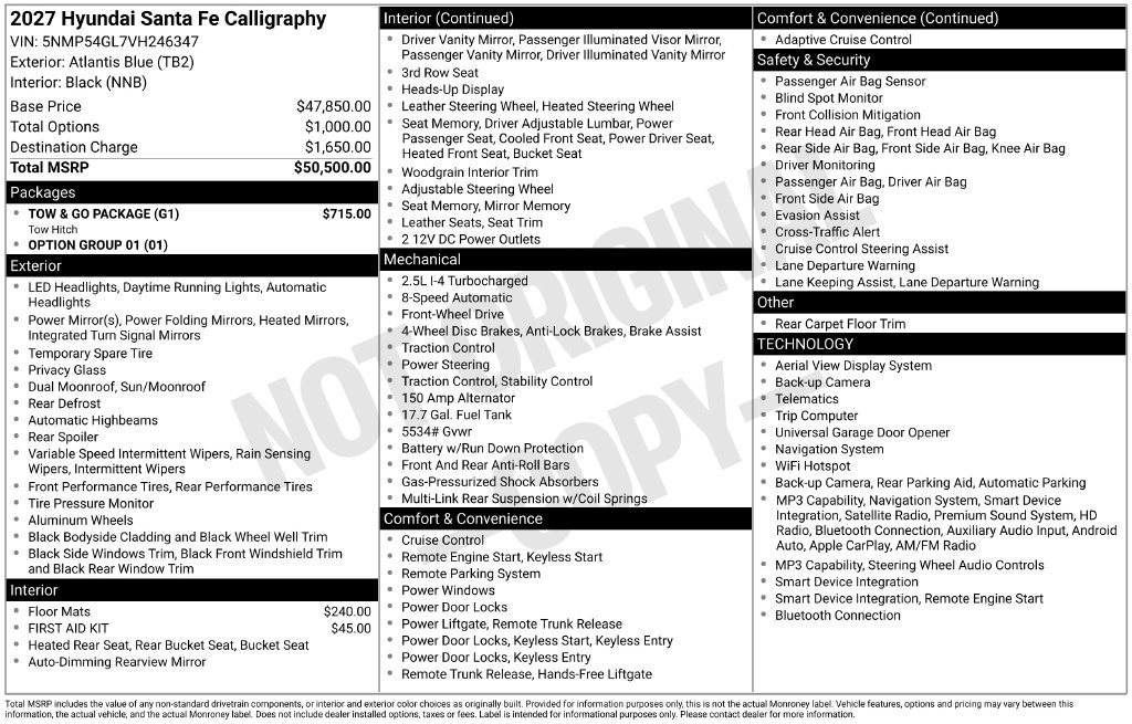 New 2027 Hyundai Santa Fe Calligraphy w/ Tow & Go Package FWD image 6