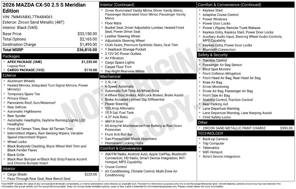Used 2026 MAZDA CX-50 Meridian Edition w/ Apex Package AWD/4WD image 2