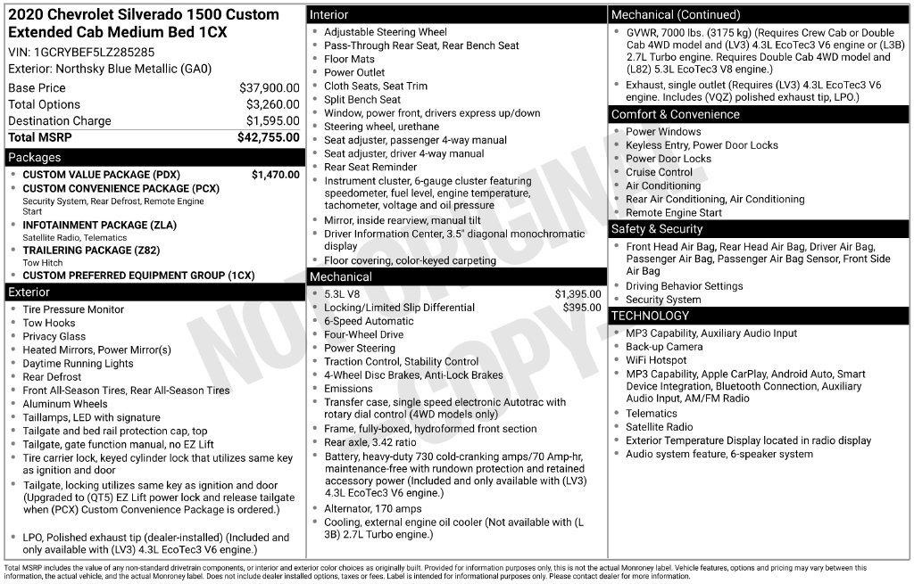 Used 2020 Chevrolet Silverado 1500 Custom w/ Custom Value Package AWD/4WD image 2