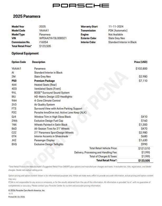Certified 2025 Porsche Panamera w/ Premium Package RWD image 6