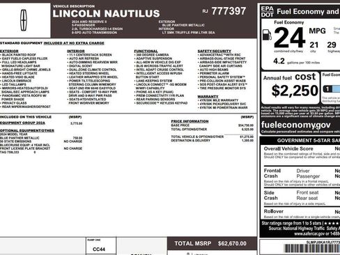 Used 2024 Lincoln Nautilus Reserve w/ Equipment Group 202A image 2