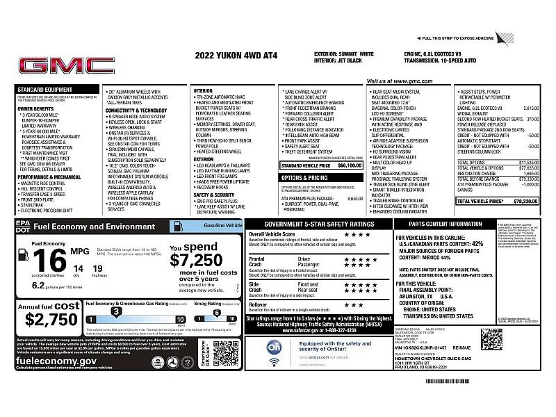 Used 2022 GMC Yukon AT4 w/ AT4 Premium Plus Package AWD/4WD image 2