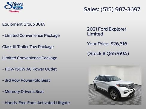 Used 2021 Ford Explorer Limited w/ Equipment Group 301A AWD/4WD image 8