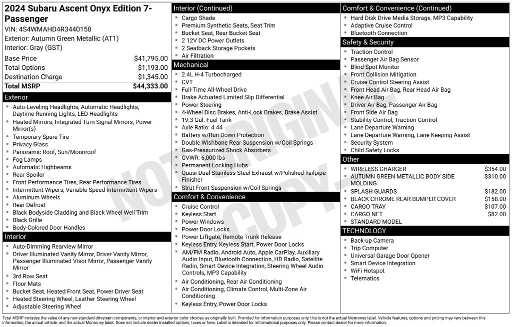 Certified 2024 Subaru Ascent Onyx Edition AWD/4WD image 11