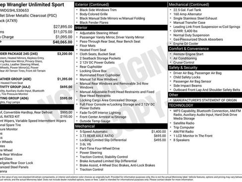 Used 2017 Jeep Wrangler Unlimited Sport w/ Quick Order Package 24S AWD/4WD image 5
