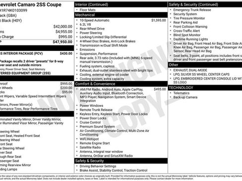 Used 2019 Chevrolet Camaro SS w/ LPO RS/SS Interior Package image 10