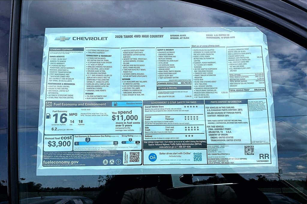 New 2026 Chevrolet Tahoe High Country AWD/4WD image 16