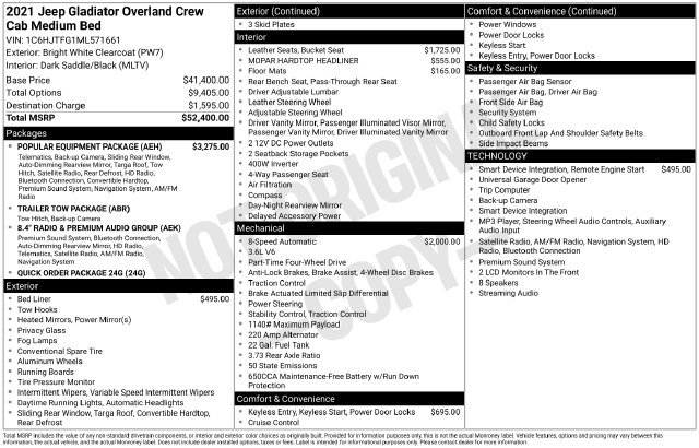 Used 2021 Jeep Gladiator Overland w/ Popular Equipment Package AWD/4WD image 2