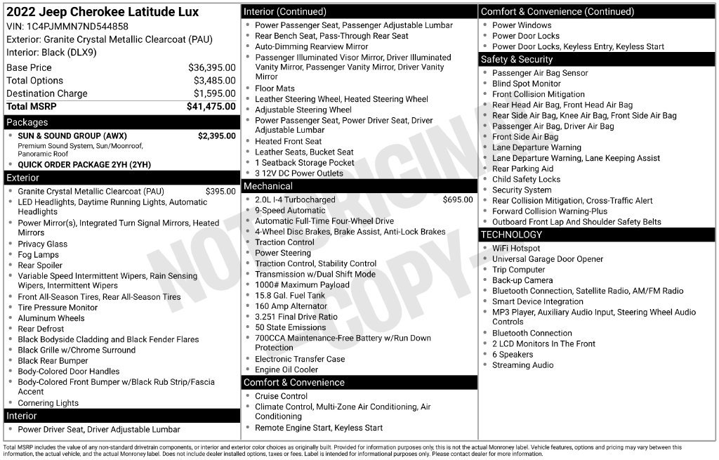 Used 2022 Jeep Cherokee Latitude Lux w/ Sun & Sound Group AWD/4WD image 29