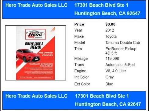 Used 2012 Toyota Tacoma PreRunner w/ SR5 Pkg RWD image 2
