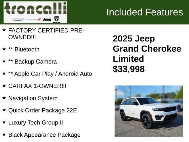 Certified 2025 Jeep Grand Cherokee Limited w/ Luxury Tech Group II RWD image 5