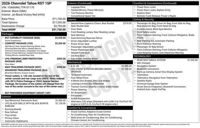 New 2026 Chevrolet Tahoe RST w/ RST Capability Package AWD/4WD image 2