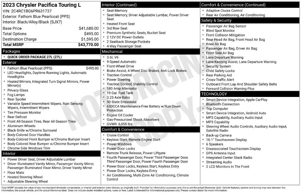 Used 2023 Chrysler Pacifica Touring-L FWD image 2