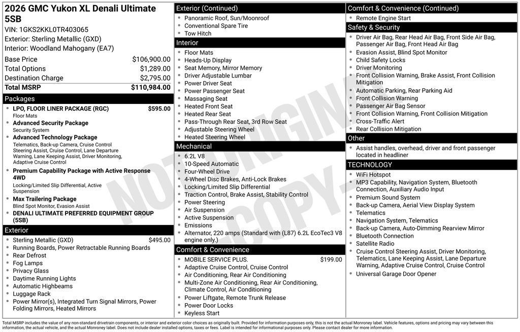 New 2026 GMC Yukon XL Denali Ultimate w/ LPO, Floor Liner Package AWD/4WD image 18