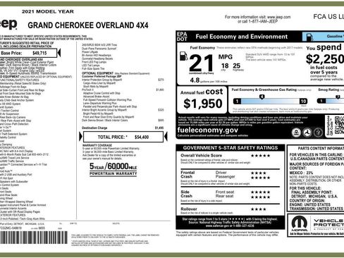 Used 2021 Jeep Grand Cherokee Overland AWD/4WD image 88