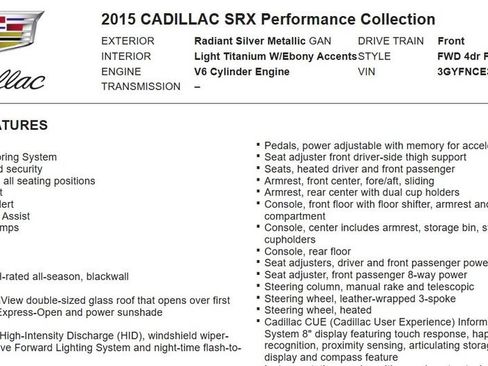 Used 2015 Cadillac SRX Performance w/ Driver Awareness Package FWD image 18