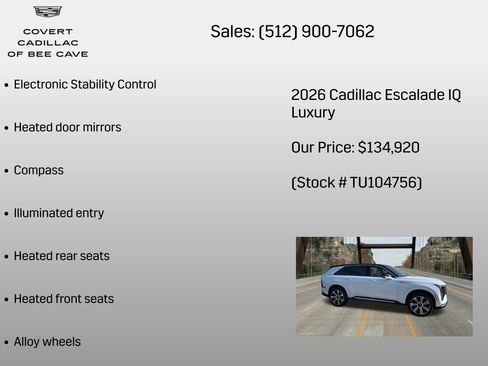 New 2026 Cadillac Escalade IQ Luxury 1 w/ LPO, Floor Liner Package AWD/4WD image 12