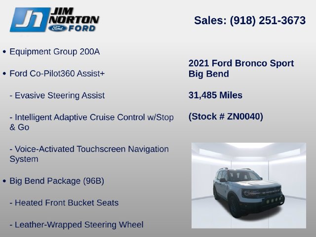 Used 2021 Ford Bronco Sport Big Bend w/ Big Bend Package (96B) AWD/4WD image 8