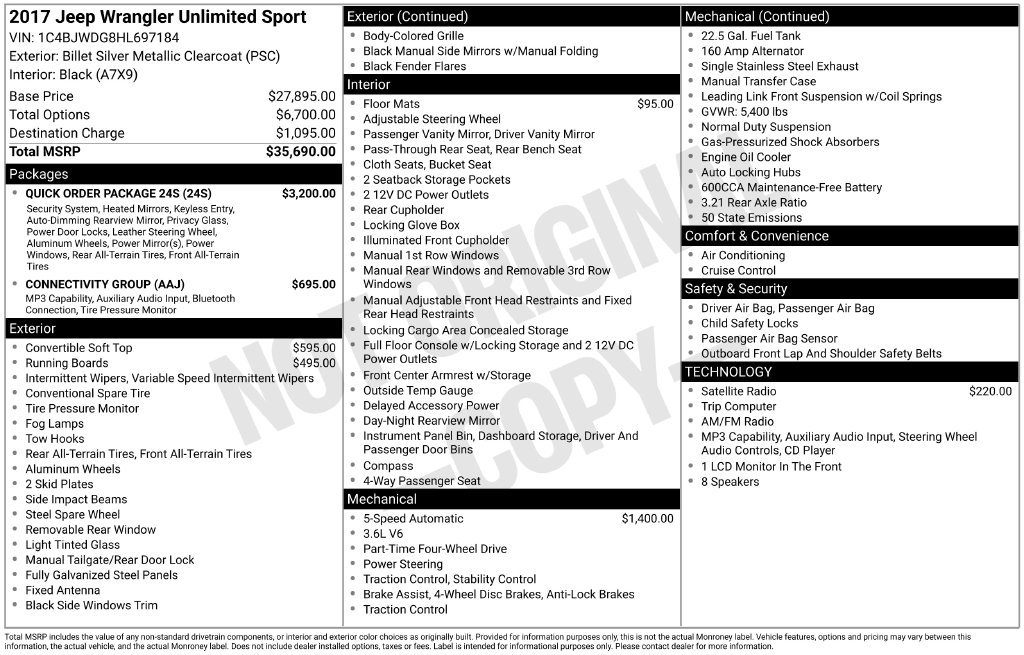 Used 2017 Jeep Wrangler Unlimited Sport w/ Quick Order Package 24S AWD/4WD image 38