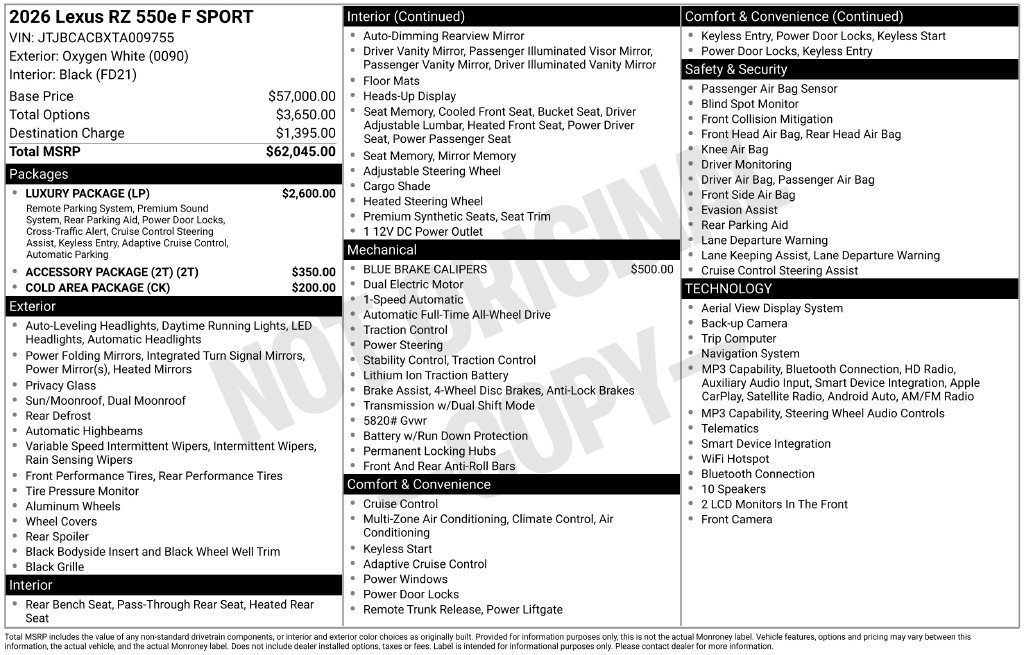 New 2026 Lexus RZ 450e AWD w/ Luxury Package image 4
