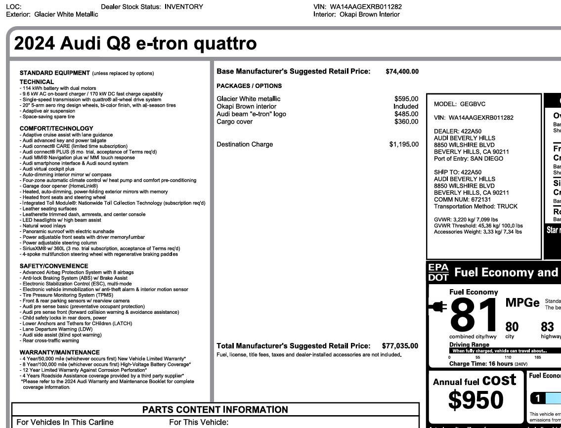 Used 2024 Audi Q8 e-tron Premium AWD/4WD image 3