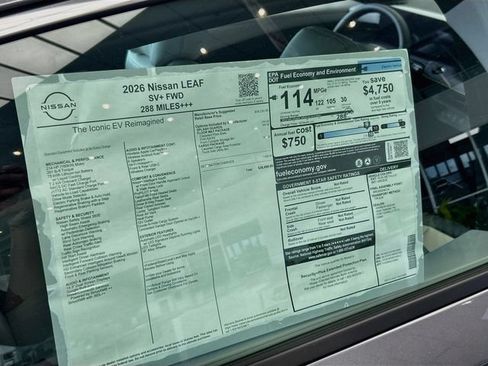 New 2026 Nissan Leaf SV+ w/ Floor Mat Package (SV+) FWD image 6