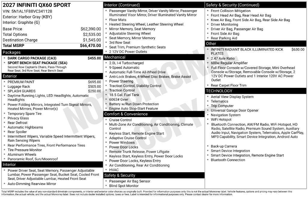 New 2027 INFINITI QX60 Sport w/ Dark Cargo Package AWD/4WD image 12