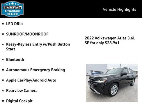 Certified 2022 Volkswagen Atlas SE w/ Panoramic Sunroof Package AWD/4WD image 4